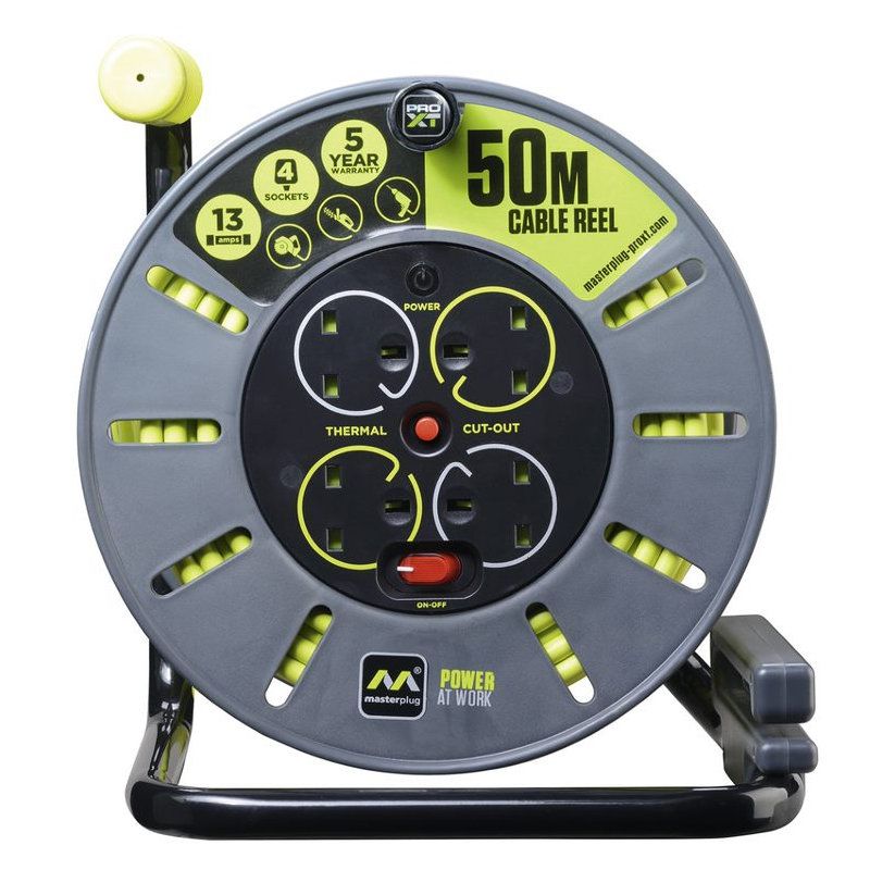 Large Open Power Reel with 4 Sockets 50m Cable 13A Large Open Power Reel with 4 Sockets 50m Cable 13A