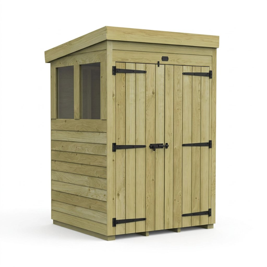 4 x 4 Pent Shed Double Door, With Windows 4 x 4 Pent Shed Double Door, With Windows