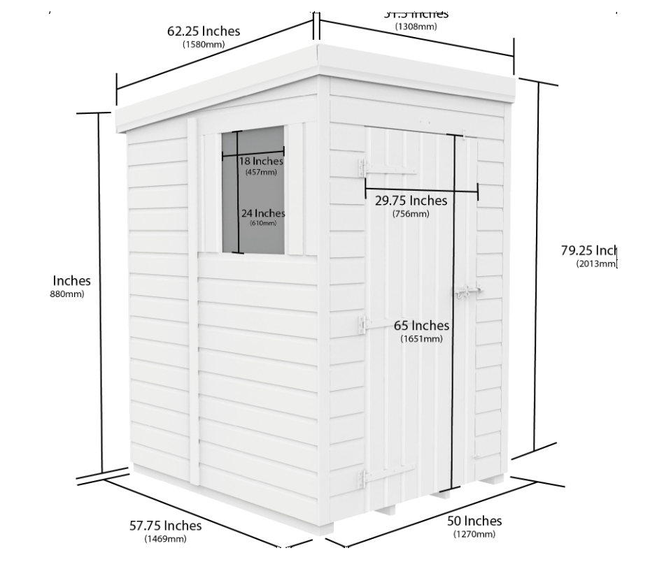 4 x 5 Pent Shed Single Door, No Windows 4 x 5 Pent Shed Single Door, No Windows