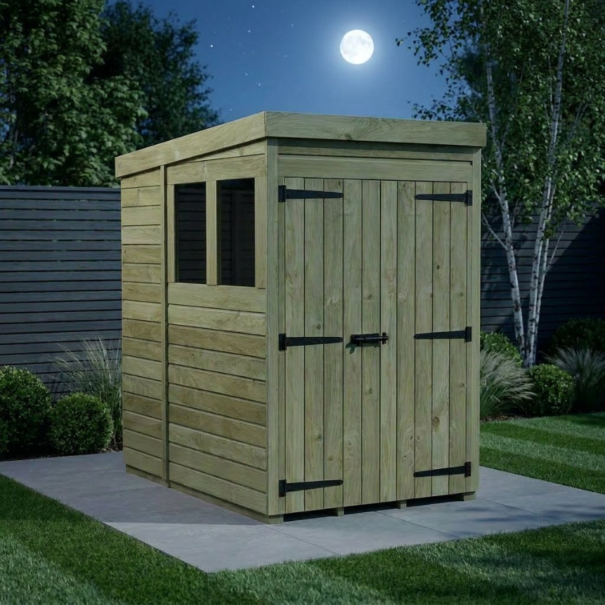 4 x 6 Pent Shed Double Door, With Windows 4 x 6 Pent Shed Double Door, With Windows