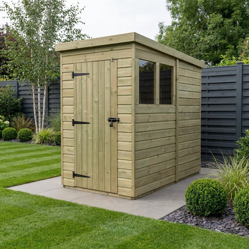 4 x 7 Pent Shed Single Door, With Windows 4 x 7 Pent Shed Single Door, With Windows
