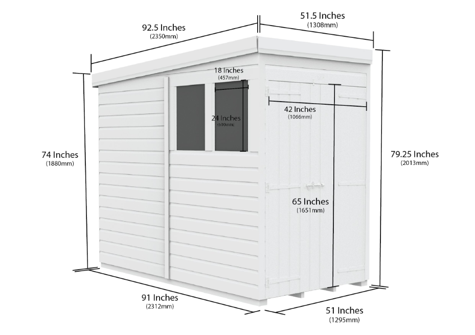 4 x 8 Pent Shed Double Door, With Windows 4 x 8 Pent Shed Double Door, With Windows