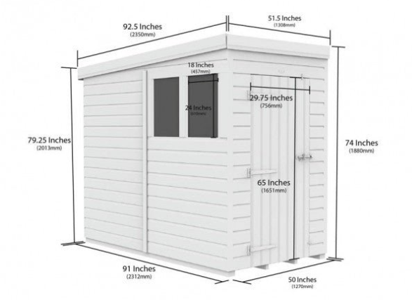 4 x 8 Pent Shed Single Door, No Windows 4 x 8 Pent Shed Single Door, No Windows