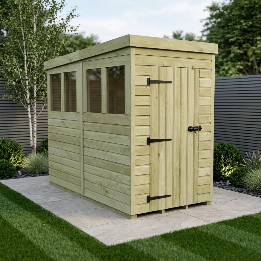 4 x 8 Pent Shed Single Door, With Windows 4 x 8 Pent Shed Single Door, With Windows