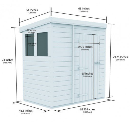 5 x 4 Pent Shed Single Door, No Windows 5 x 4 Pent Shed Single Door, No Windows