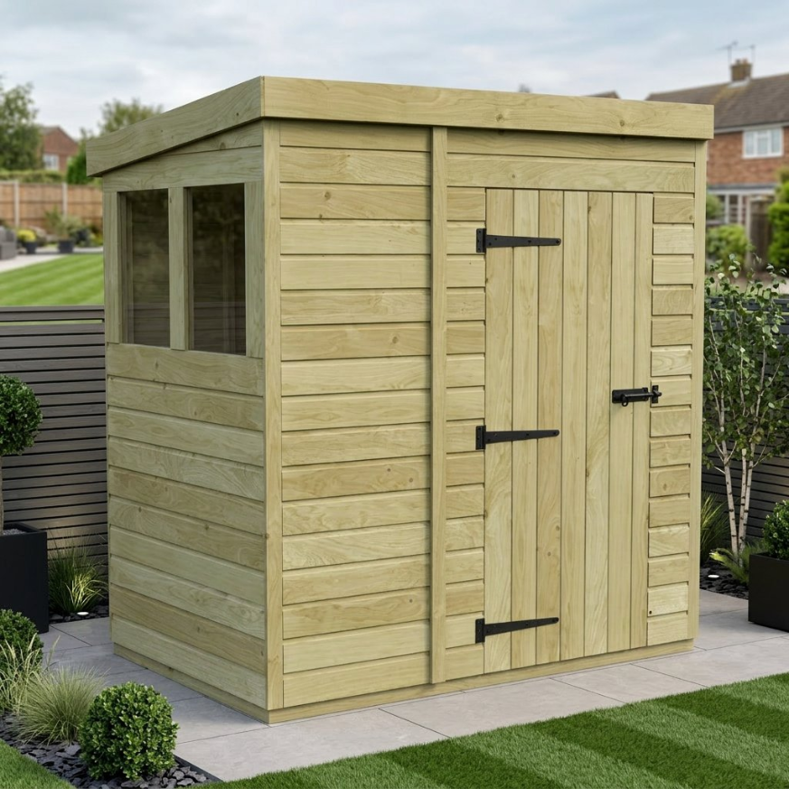 5 x 4 Pent Shed Single Door, With Windows