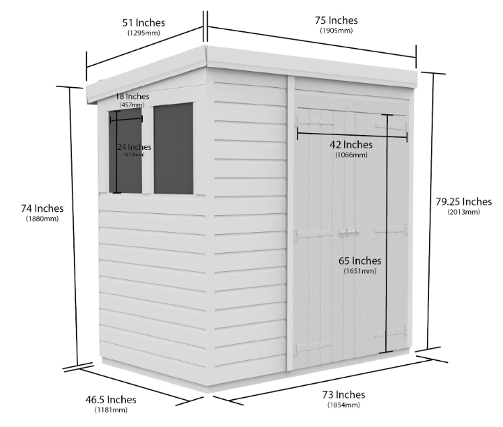 6 x 4 Pent Shed Double Door, With Windows 6 x 4 Pent Shed Double Door, With Windows