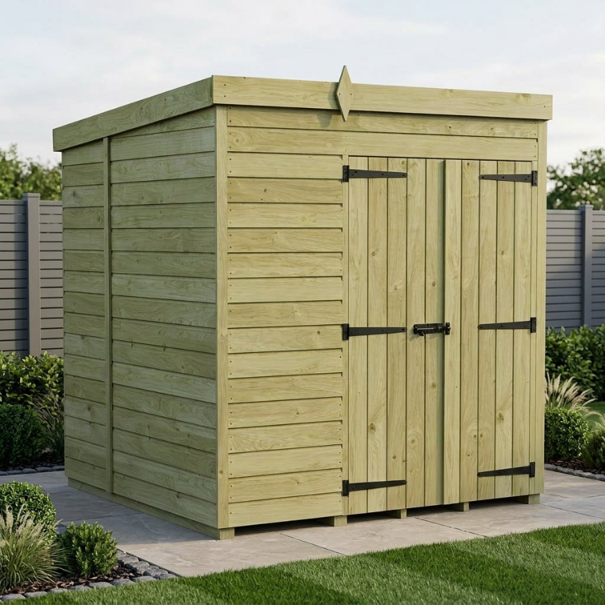 6 x 6 Pent Shed Double Door, No Windows