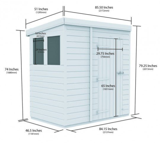 7 x 4 Pent Shed Double Door, With Windows 7 x 4 Pent Shed Double Door, With Windows