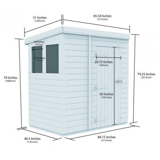7 x 4 Pent Shed Single Door, No Windows
