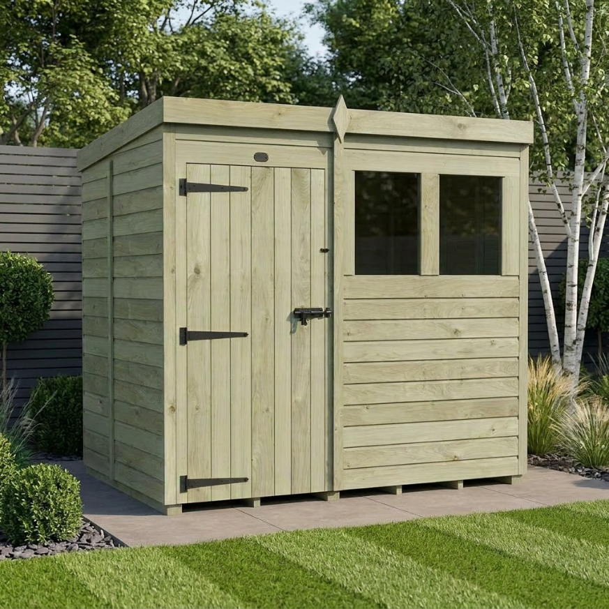 7 x 5 Pent Shed Single Door, With Windows