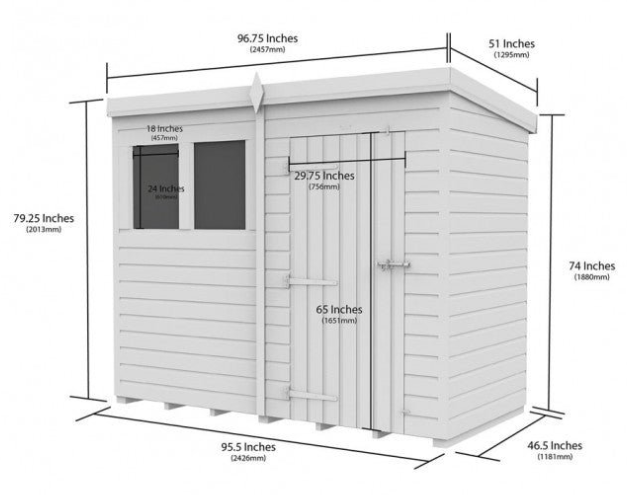 8 x 4 Pent Shed Single Door, No Windows