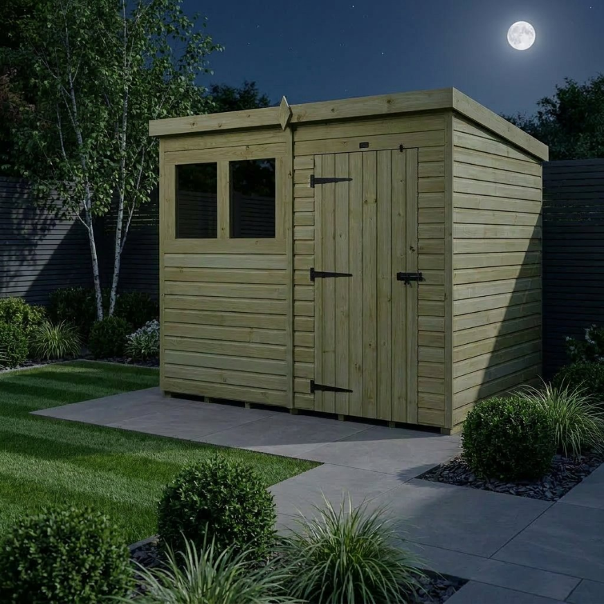 8 x 4 Pent Shed Single Door, With Windows
