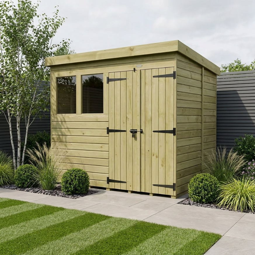 8 x 6 Pent Shed Double Door, With Windows 8 x 6 Pent Shed Double Door, With Windows
