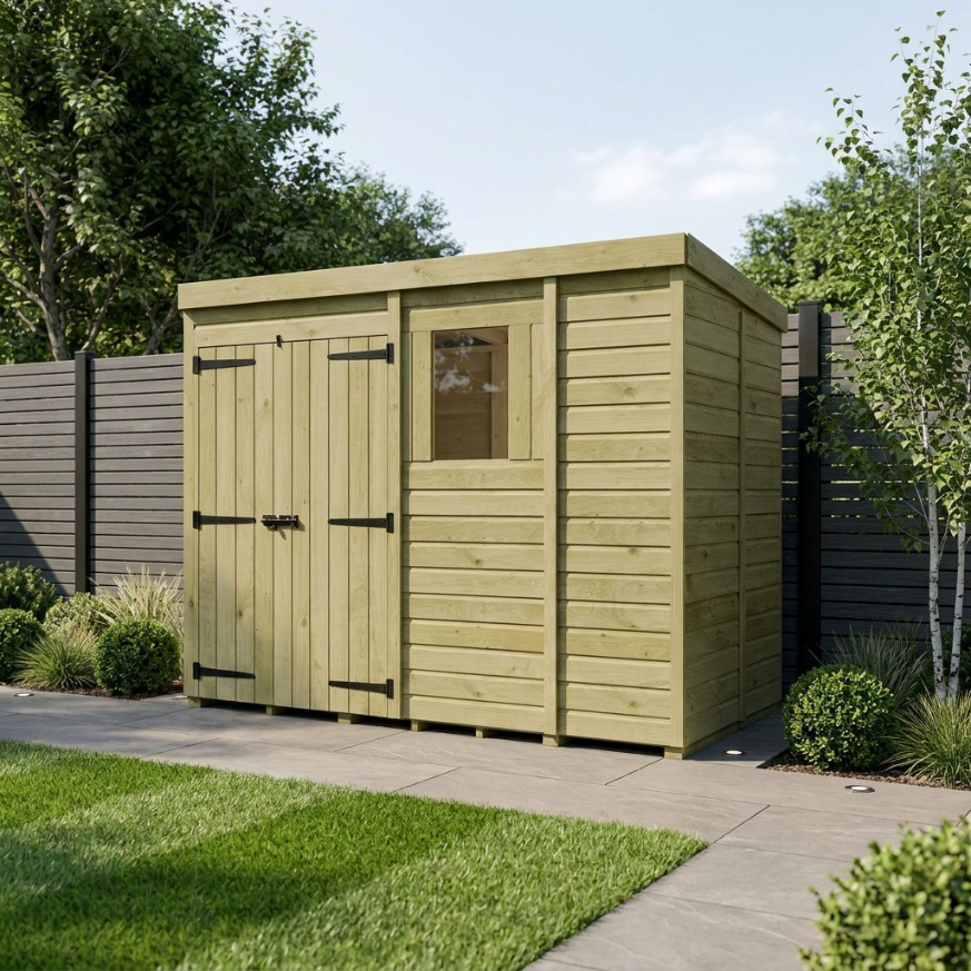 9 x 5 Pent Shed Double Door, With Windows