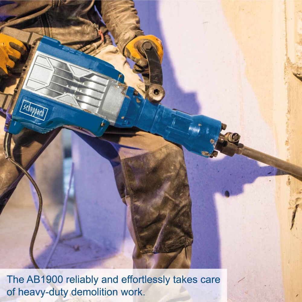 Scheppach AB1900 Demolition Hammer, 1900W, 30mm Hex Tool Holder, 60J Impact Energy