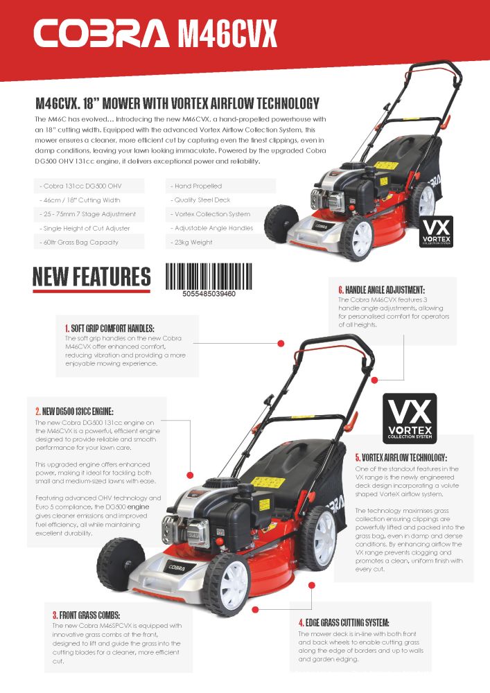 Cobra M46CVX Petrol Mower / 41cm / Push Cobra M46CVX Petrol Mower / 41cm / Push