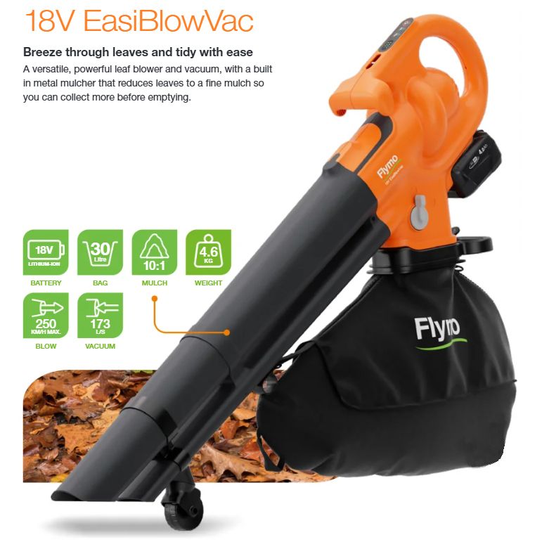 Flymo Cordless EasiBlowVac KIT 18v / 4Ah Battery K4 Flymo Cordless EasiBlowVac KIT 18v / 4Ah Battery K4