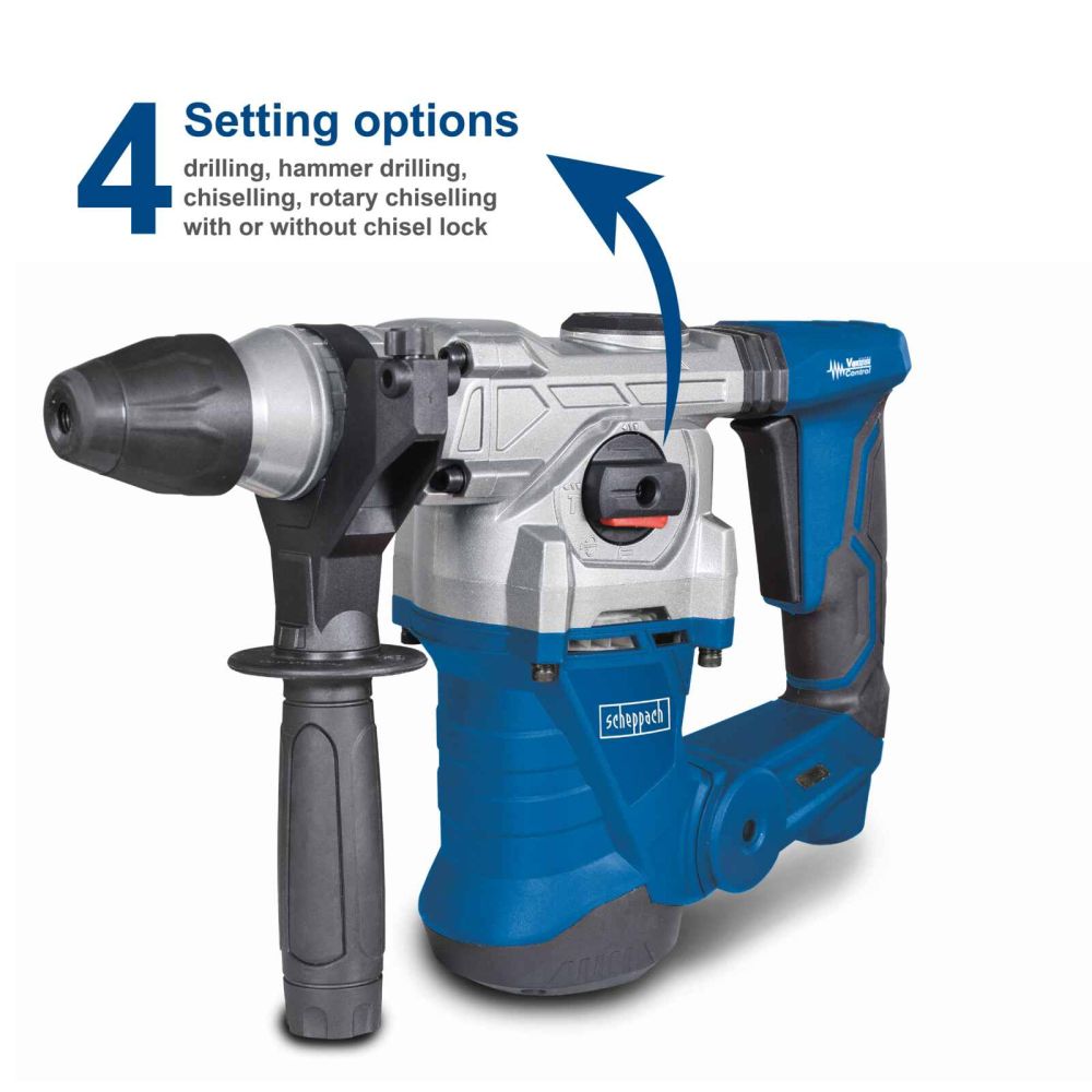 Scheppach DH1300PLUS SDS-Plus Hammer Drill, 1250W, 5J Impact Energy, 30mm Concrete Drilling Capacity