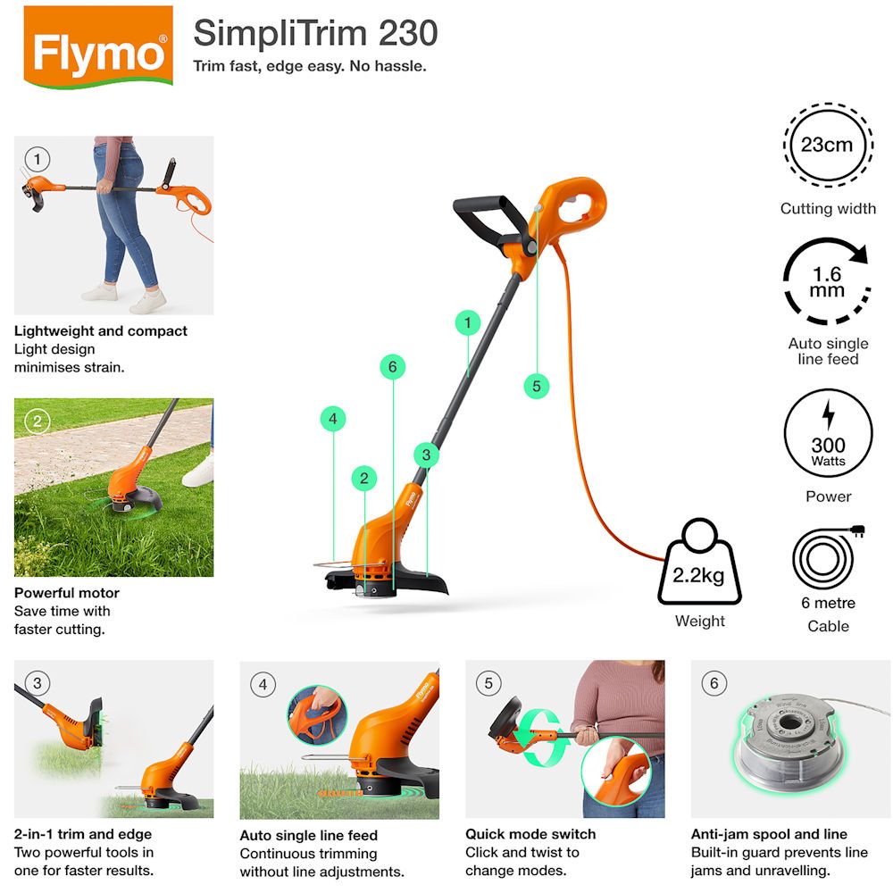 Flymo SimpliTrim 230 Electric Grass Trimmer / Edger 23cm Flymo SimpliTrim 230 Electric Grass Trimmer / Edger 23cm