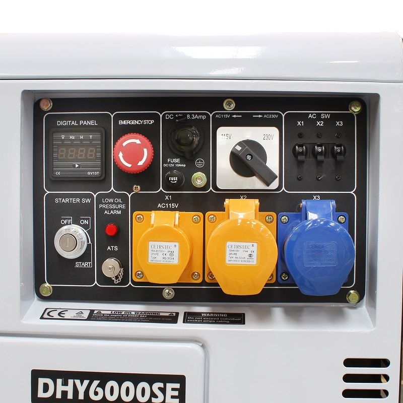 DHY6000SE Hyundai Silenced Standby Single Phase Diesel Generator 5.2kW / 6.5kVA DHY6000SE Hyundai Silenced Standby Single Phase Diesel Generator 5.2kW / 6.5kVA