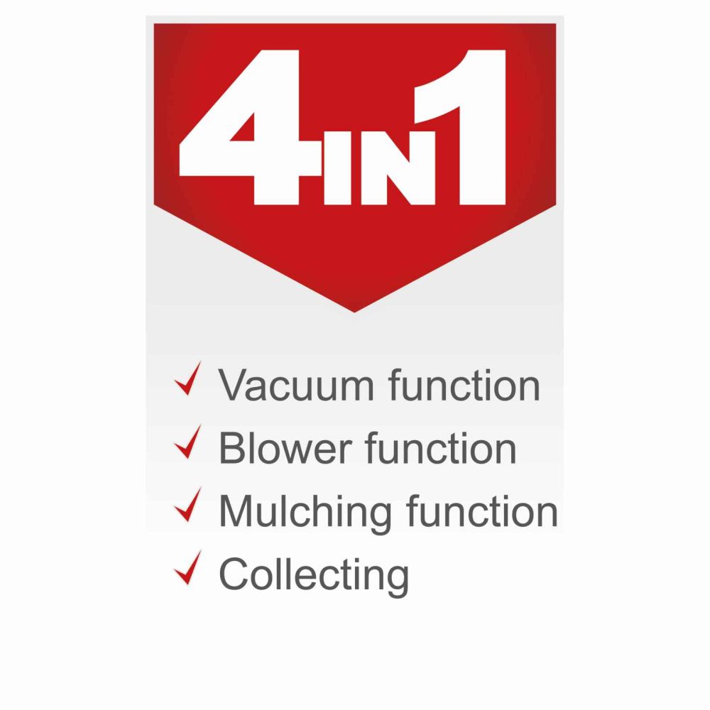 Scheppach LBH2600P 4-in-1 Leaf Blower Vacuum Shredder, 1.0hp Petrol Engine, 678m³/h Airflow, 268km/h Air Speed, 50L Collection Bag