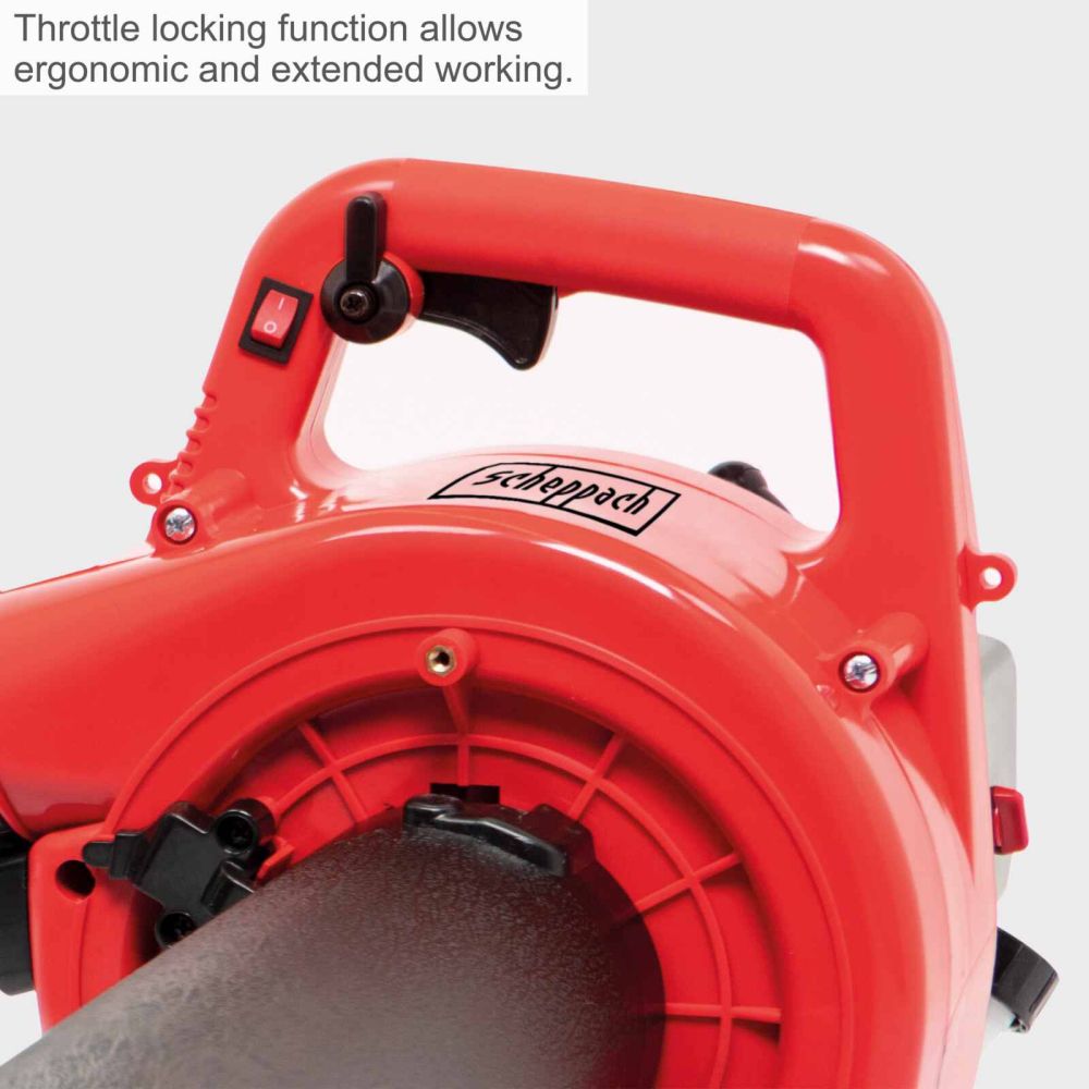 Scheppach LBH2600P 4-in-1 Leaf Blower Vacuum Shredder, 1.0hp Petrol Engine, 678m³/h Airflow, 268km/h Air Speed, 50L Collection Bag