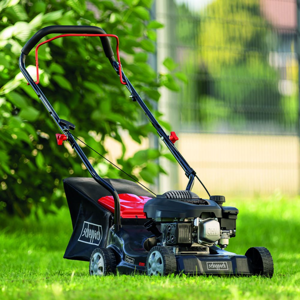 Scheppach MP132-40 Lawnmower, 3,3hp Petrol Engine, 40cm Cutting Width, 30–66mm Cutting Height, 35L Collection Bag Scheppach MP132-40 Lawnmower, 3,3hp Petrol Engine, 40cm Cutting Width, 30–66mm Cutting Height, 35L Collection Bag