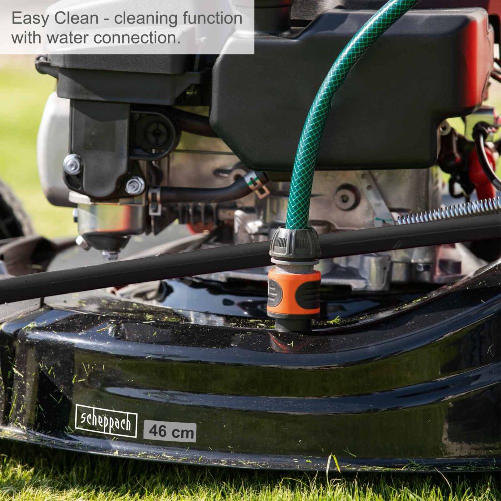 Scheppach MS150-46E Self-Propelled Lawnmower, 3.3hp Petrol Engine, 46cm Cutting Width, 75mm Cutting Height, 55L Collection Bag, Electric Start