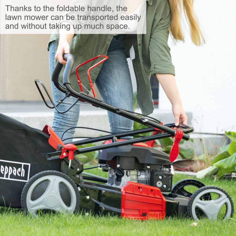 Scheppach MS173-51 Self-Propelled Lawnmower, 4.1hp Petrol Engine, 51cm Cutting Width, 75mm Cutting Height, 65L Collection Bag