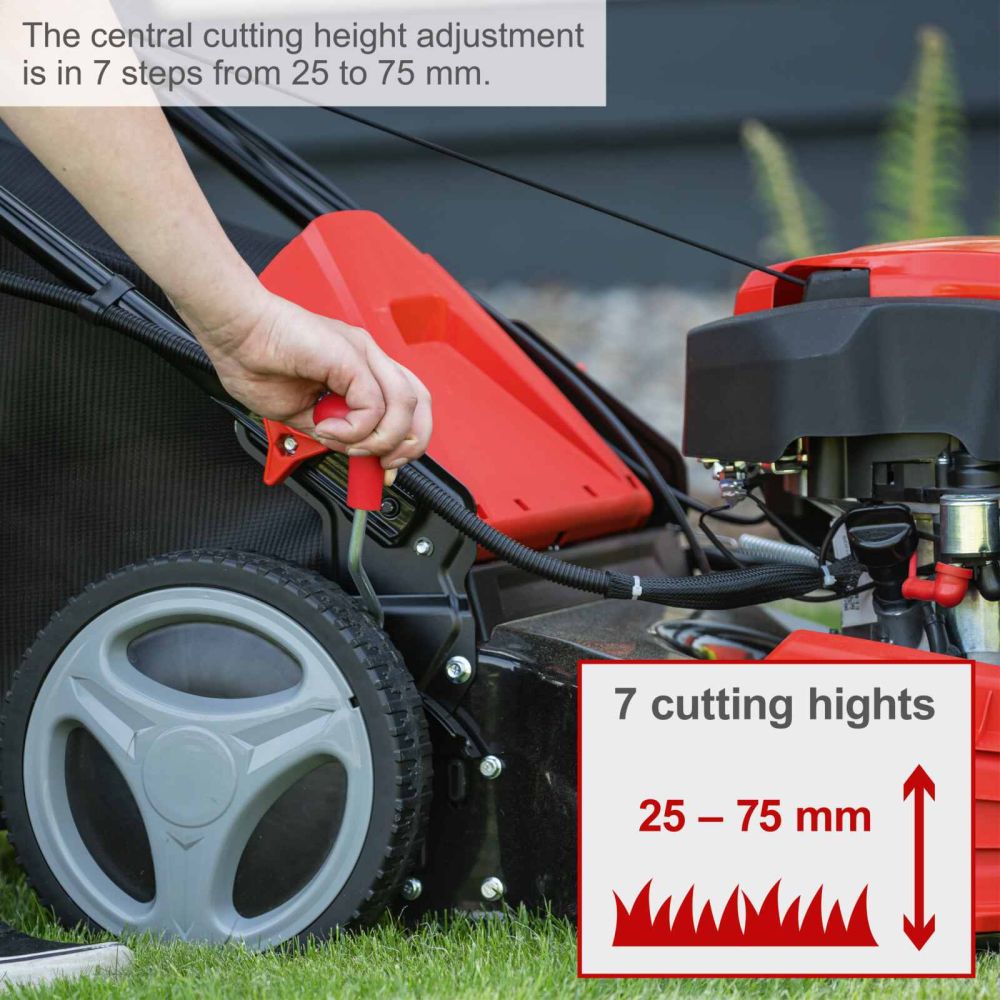 Scheppach MS173-51E Self-Propelled Lawnmower, 4.1hp Petrol Engine, 51cm Cutting Width, 75mm Cutting Height, 65L Collection Bag, Hybrid Start
