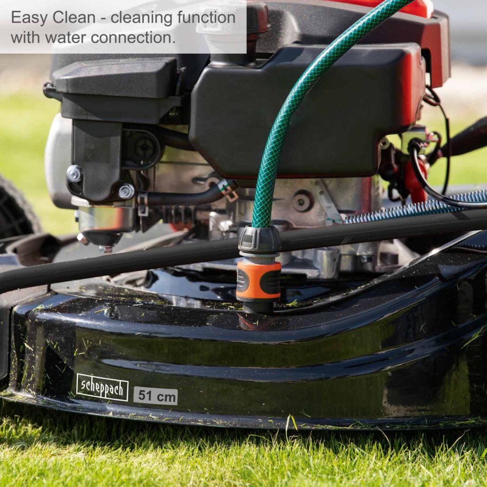 Scheppach MS173-51E Self-Propelled Lawnmower, 4.1hp Petrol Engine, 51cm Cutting Width, 75mm Cutting Height, 65L Collection Bag, Hybrid Start