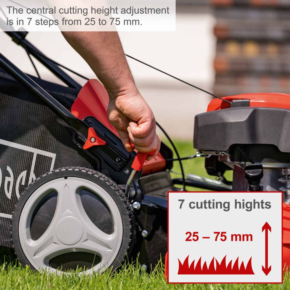 Scheppach MS225-53 Self-Propelled Lawnmower, 6.0hp Petrol Engine, 53cm Cutting Width, 75mm Cutting Height, 65L Collection Bag