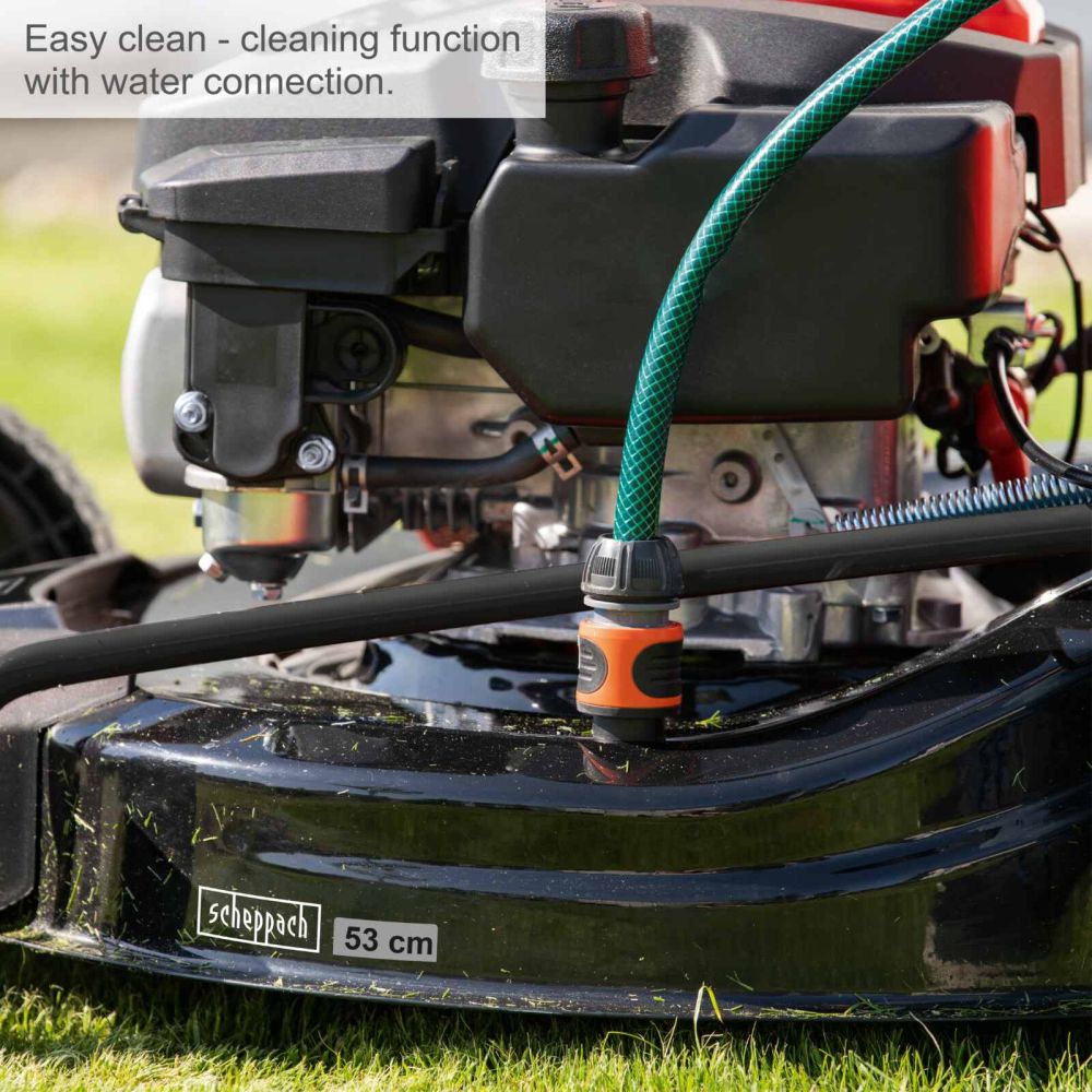 Scheppach MS225-53E Self-Propelled Lawnmower, 6.0hp Petrol Engine, 53cm Cutting Width, 75mm Cutting Height, 65L Collection Bag, Hybrid Start
