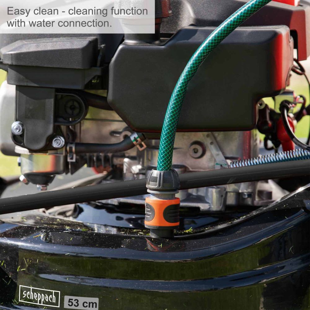 Scheppach MS225-56E Self-Propelled Lawnmower, 6.0hp Petrol Engine, 56cm Cutting Width, 75mm Cutting Height, 65L Collection Bag, Hybrid Start