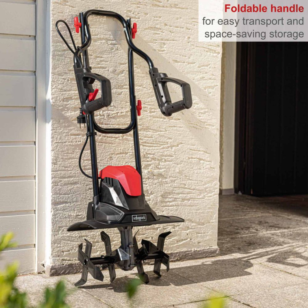 Scheppach MTE380 Tiller Cultivator, 1050W, 360mm Working Width, 220mm Working Depth, 16 Blades Scheppach MTE380 Tiller Cultivator, 1050W, 360mm Working Width, 220mm Working Depth, 16 Blades