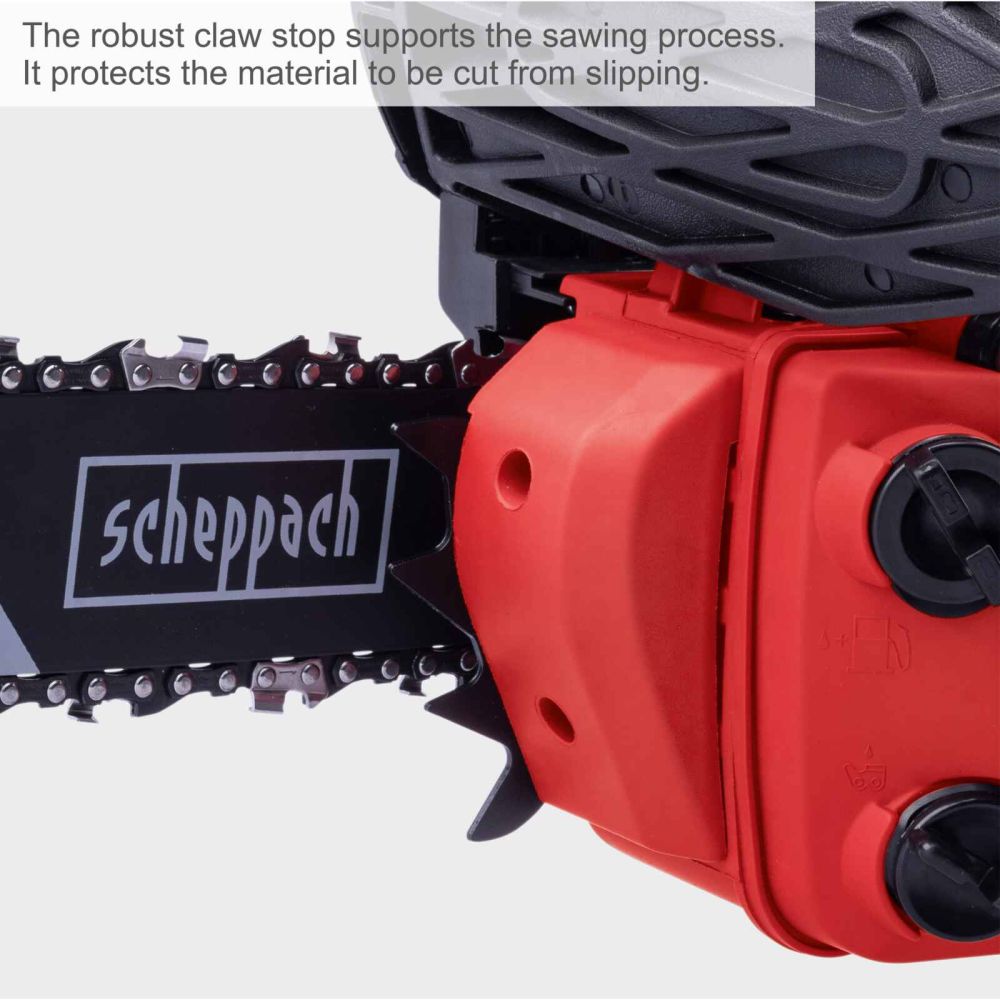 Scheppach PCS26 Pruning Chainsaw, 0.95hp Petrol Engine, 10" ProCut Bar, 210mm Cutting Capacity, Easy-Start