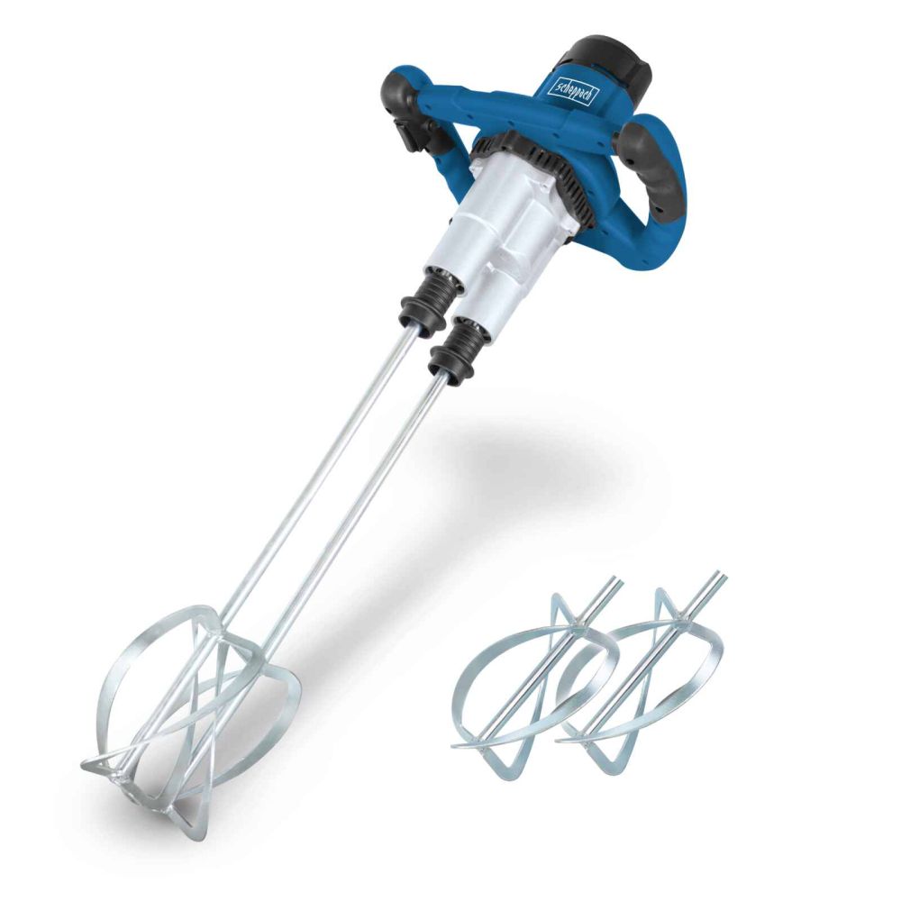 Scheppach PM1800D Paint & Mortar Dual Stirrer Mixer, 1800W, Variable Speed Control, 2 Mixing Paddles