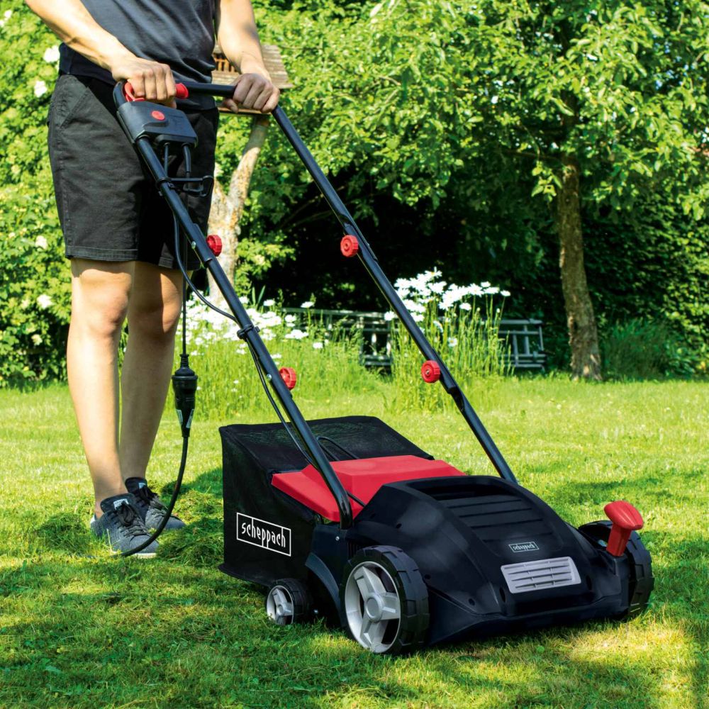 Scheppach SC32 Scarifier & Aerator, 1500W, 32cm Working Width, -12mm to +4mm Working Depth, 30L Collector, 2 Rollers Scheppach SC32 Scarifier & Aerator, 1500W, 32cm Working Width, -12mm to +4mm Working Depth, 30L Collector, 2 Rollers