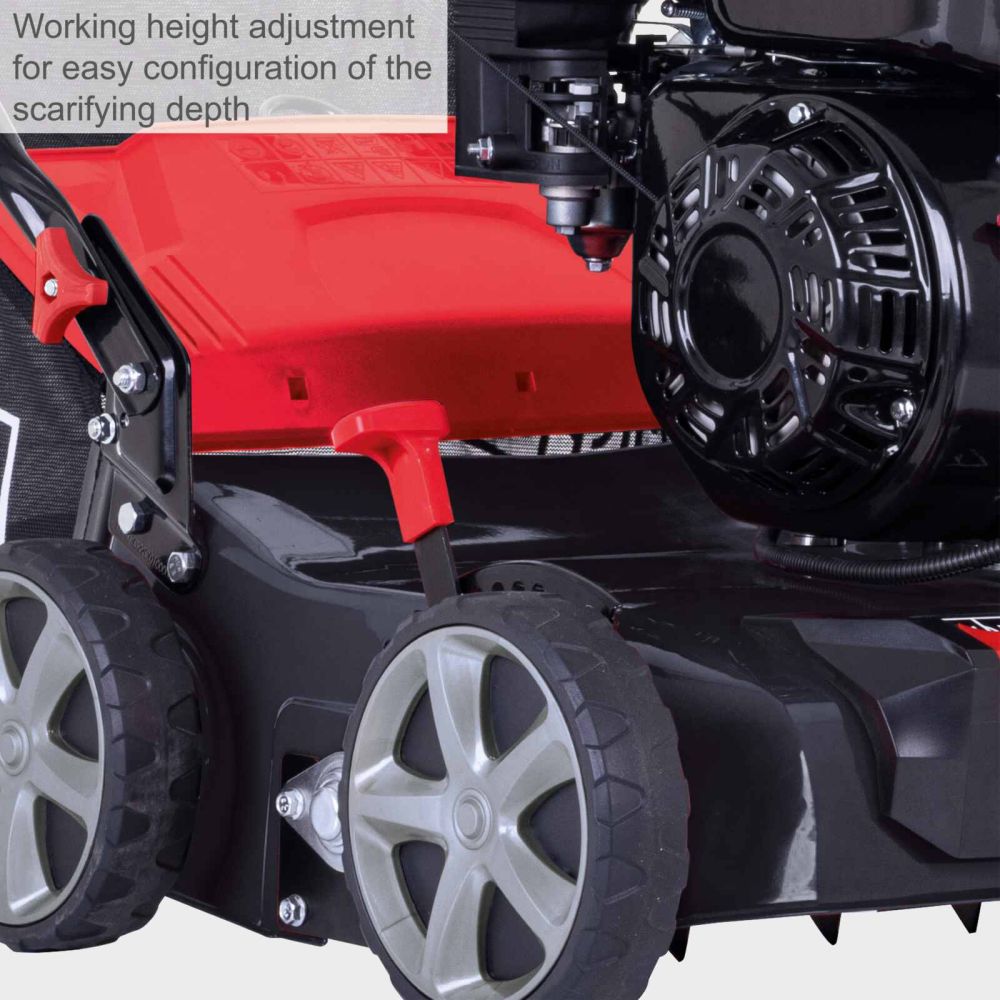 Scheppach SC55P Scarifier, 5.4hp Petrol Engine, 40cm Working Width, -15mm to +5mm Working Depth, 40L Collection Bag