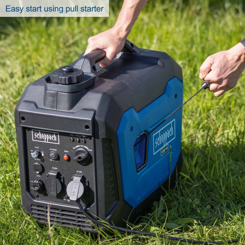 Scheppach SG3500i Portable Petrol Inverter Generator, 3500W Peak, 3000W Rated, 2x 230V Sockets Scheppach SG3500i Portable Petrol Inverter Generator, 3500W Peak, 3000W Rated, 2x 230V Sockets