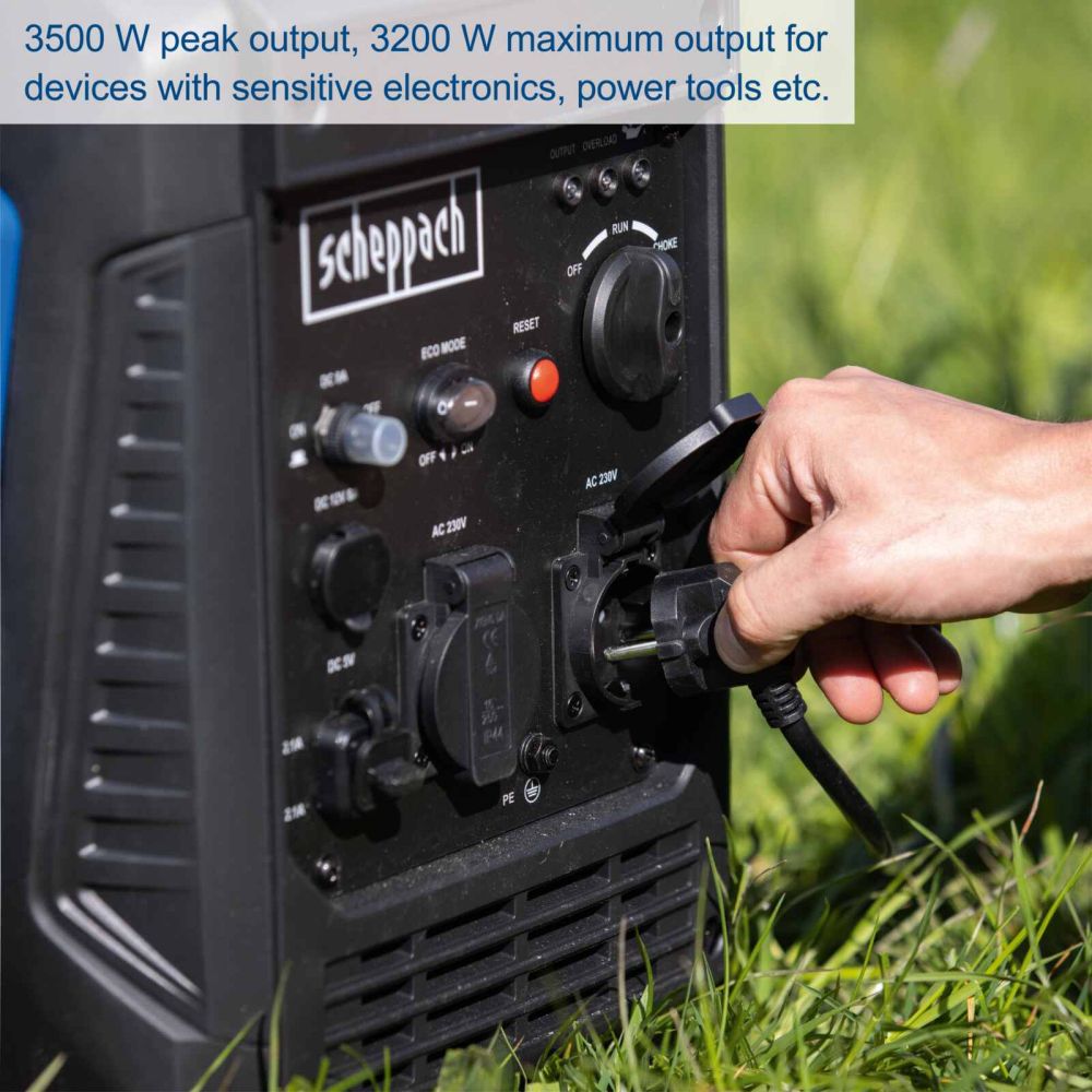 Scheppach SG3500i Portable Petrol Inverter Generator, 3500W Peak, 3000W Rated, 2x 230V Sockets Scheppach SG3500i Portable Petrol Inverter Generator, 3500W Peak, 3000W Rated, 2x 230V Sockets