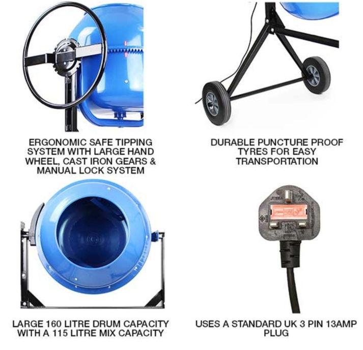 Hyundai Portable Electric Cement Concrete Mixer 160L / 650w HYCM160 Hyundai Portable Electric Cement Concrete Mixer 160L / 650w HYCM160