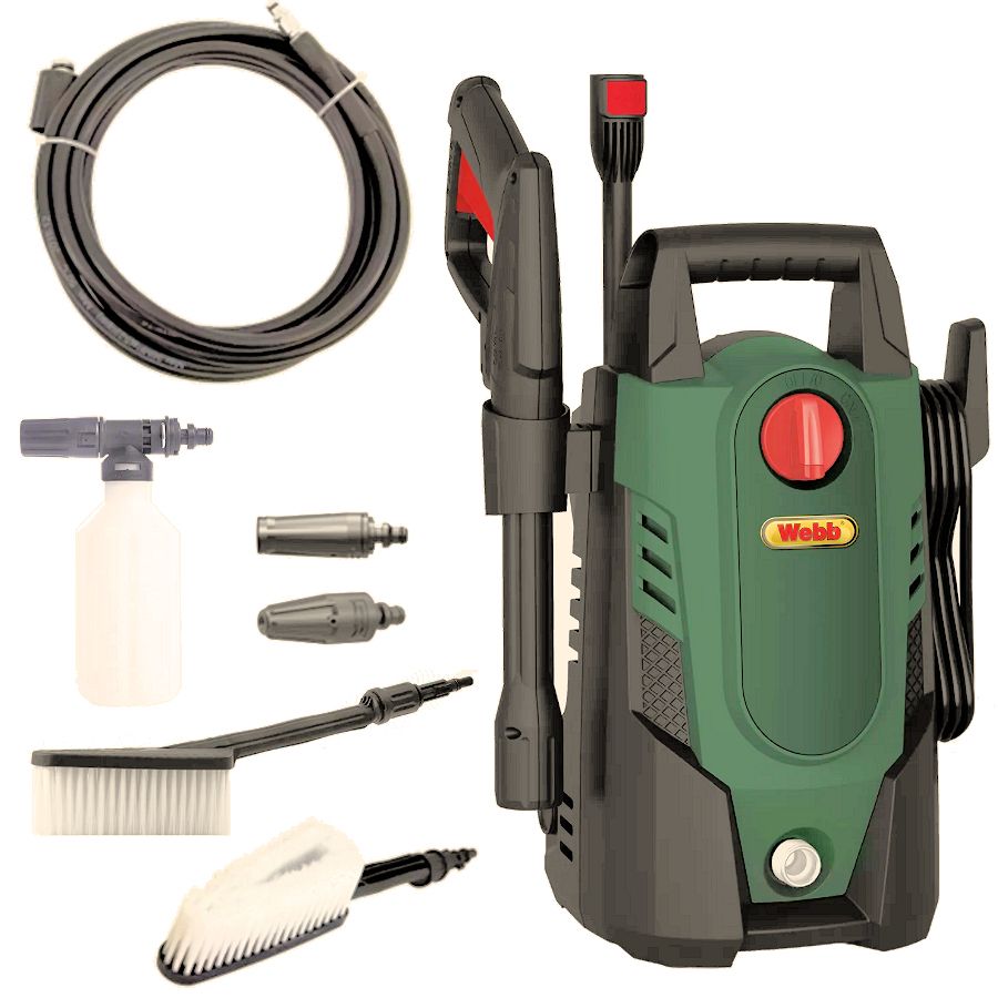 Webb 1400w 105 Bar Electric Pressure Washer inc Brush, 5m HP Hose, Foam Sprayer Webb 1400w 105 Bar Electric Pressure Washer inc Brush, 5m HP Hose, Foam Sprayer