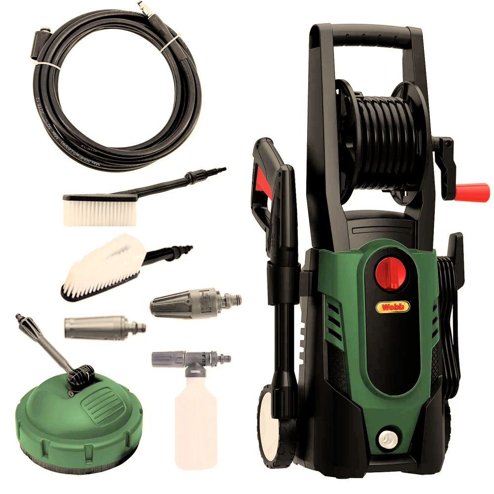 Webb 1500w 120 Bar Electric Pressure Washer inc Brush, Hose Reel, Foam Sprayer, Patio Cleaner Webb 1500w 120 Bar Electric Pressure Washer inc Brush, Hose Reel, Foam Sprayer, Patio Cleaner