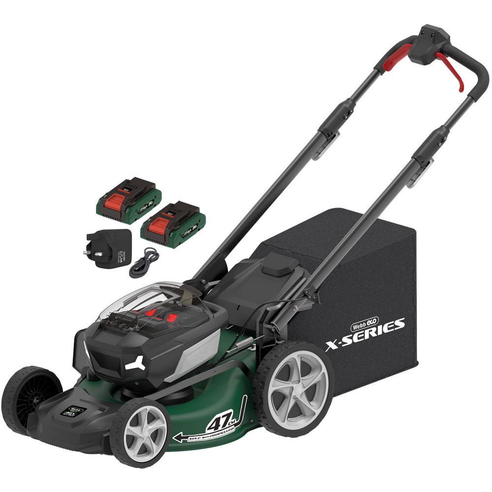 Webb 40v Cordless Brushless Self Propelled Lawnmower KIT - 51cm / 2 x 20v 4ah Batteries / Charger Webb 40v Cordless Brushless Self Propelled Lawnmower KIT - 51cm / 2 x 20v 4ah Batteries / Charger