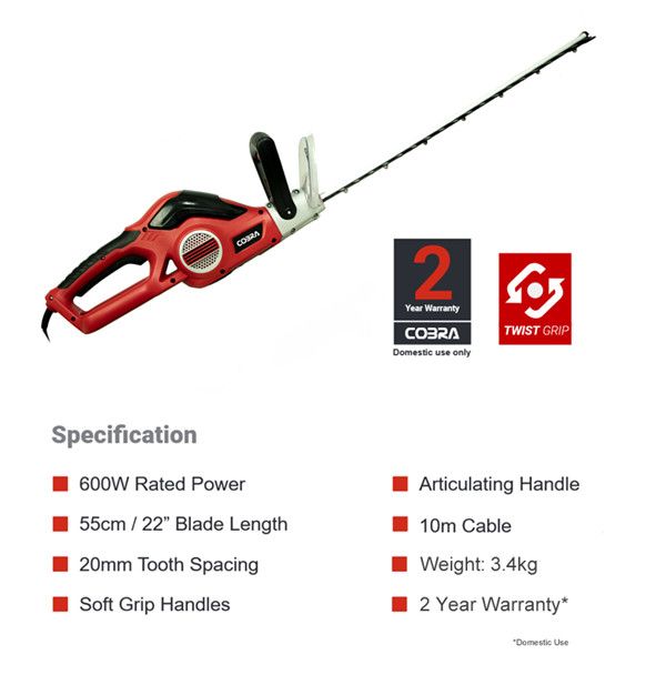 Cobra HT550E Electric Hedge Trimmer 55cm / 600w Cobra HT550E Electric Hedge Trimmer 55cm / 600w