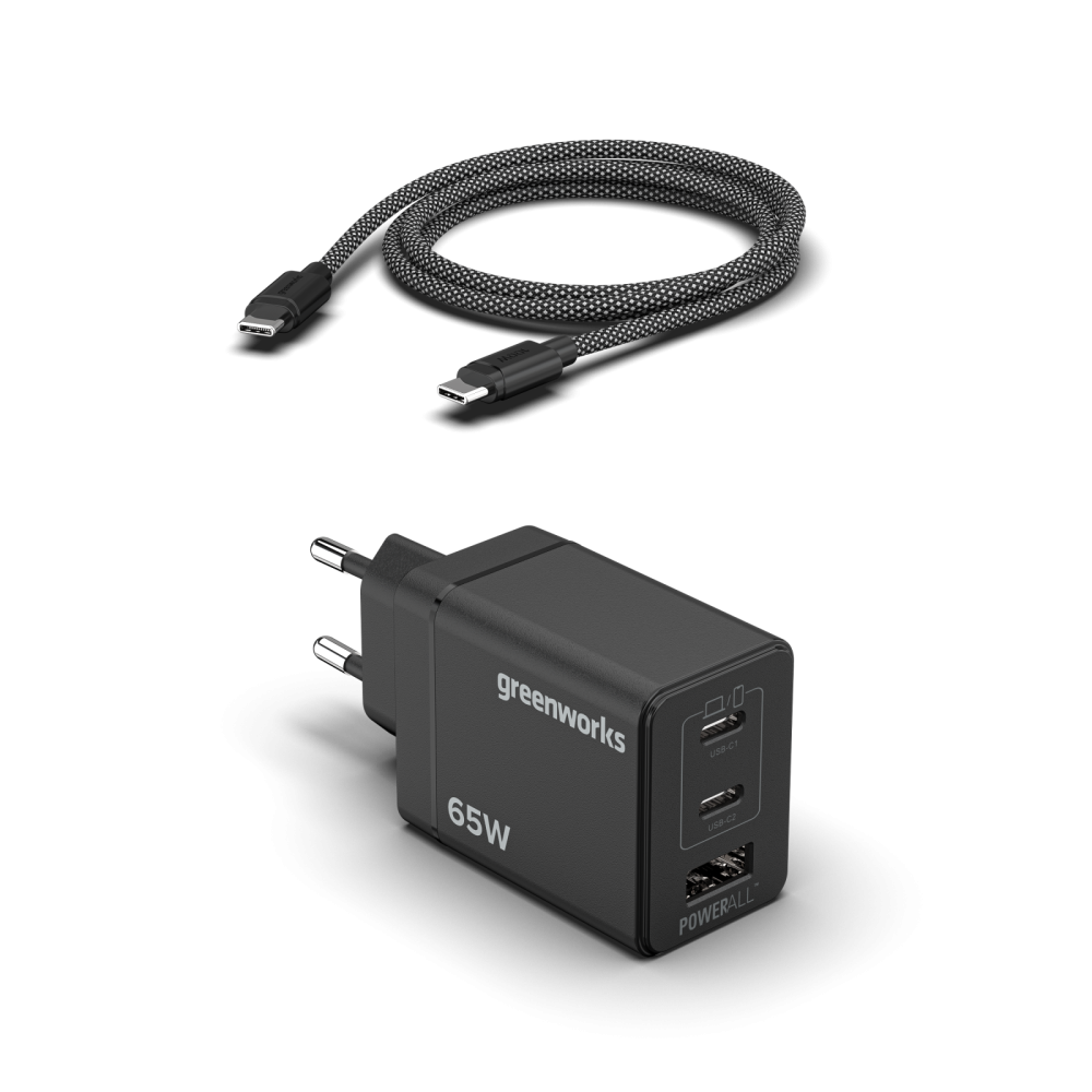 Greenworks 24v 65W Charging Block Including 3xUSB ports Plus1x100W USB-C / 1m Cable Greenworks 24v 65W Charging Block Including 3xUSB ports Plus1x100W USB-C / 1m Cable