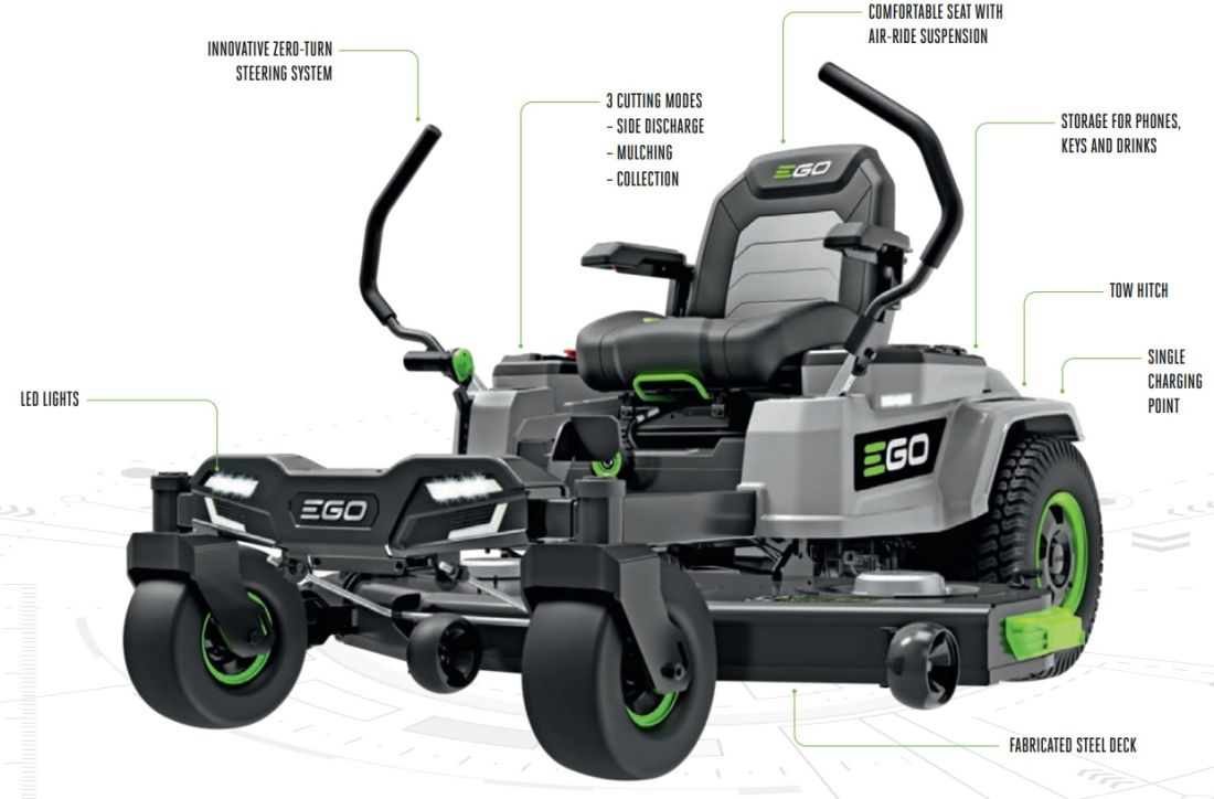 EGO ZT5201EL Z6 Zero-Turn Ride On Lawnmower 132cm (Side discharge) 56v / 132cm / 40Ah EGO ZT5201EL Z6 Zero-Turn Ride On Lawnmower 132cm (Side discharge) 56v / 132cm / 40Ah