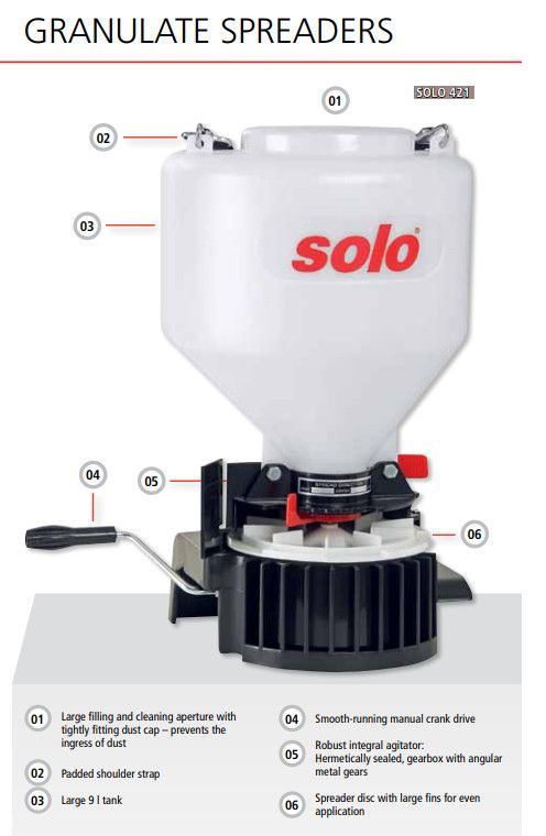SOLO 421 Hand-Cranked Broadcast Spreader 9kg Capacity SOLO 421 Hand-Cranked Broadcast Spreader 9kg Capacity